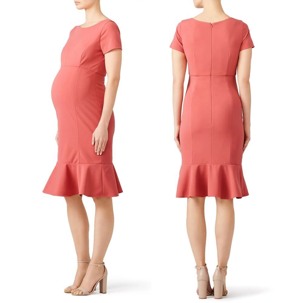 Paper Crown Anthropologie Maternity Sheath Ruffle Hem Dress Dusty Pink Medium